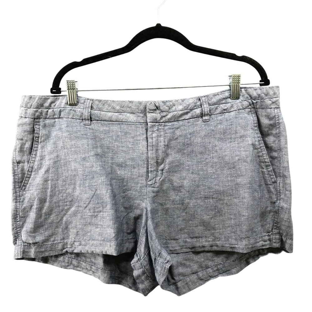 Gap City 3'' Short Womens 16 Linen Cotton Chambray Blue Flat Front
